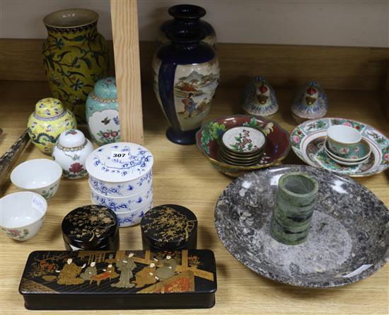 A quantity of Chinese and Japanese ceramics, Canton enamel etc